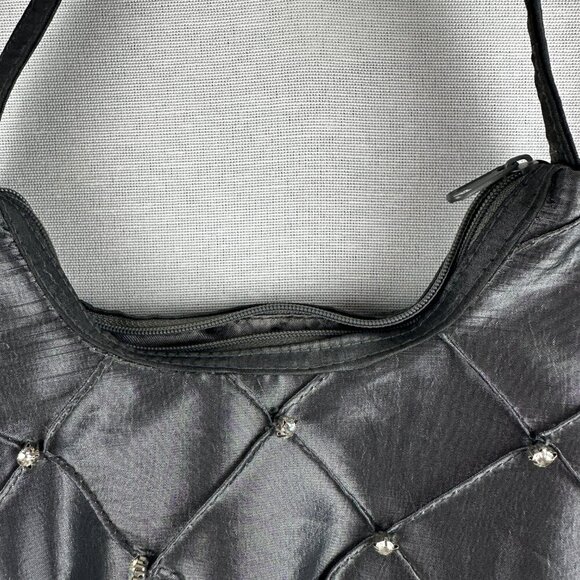 LA REGALE SATIN SHOULDER BAG, GRAY, WITH ZIPPER, HAND MADE IN CHINA - Picture 2 of 10